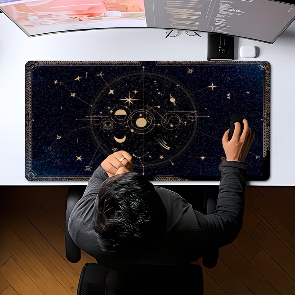 XXL Gaming Mouse Pad Zodiac Moon Phase Magic Circle Starry Deskmat Overlock Rubber Keyboard Mat PC Gamer Computer Accessories