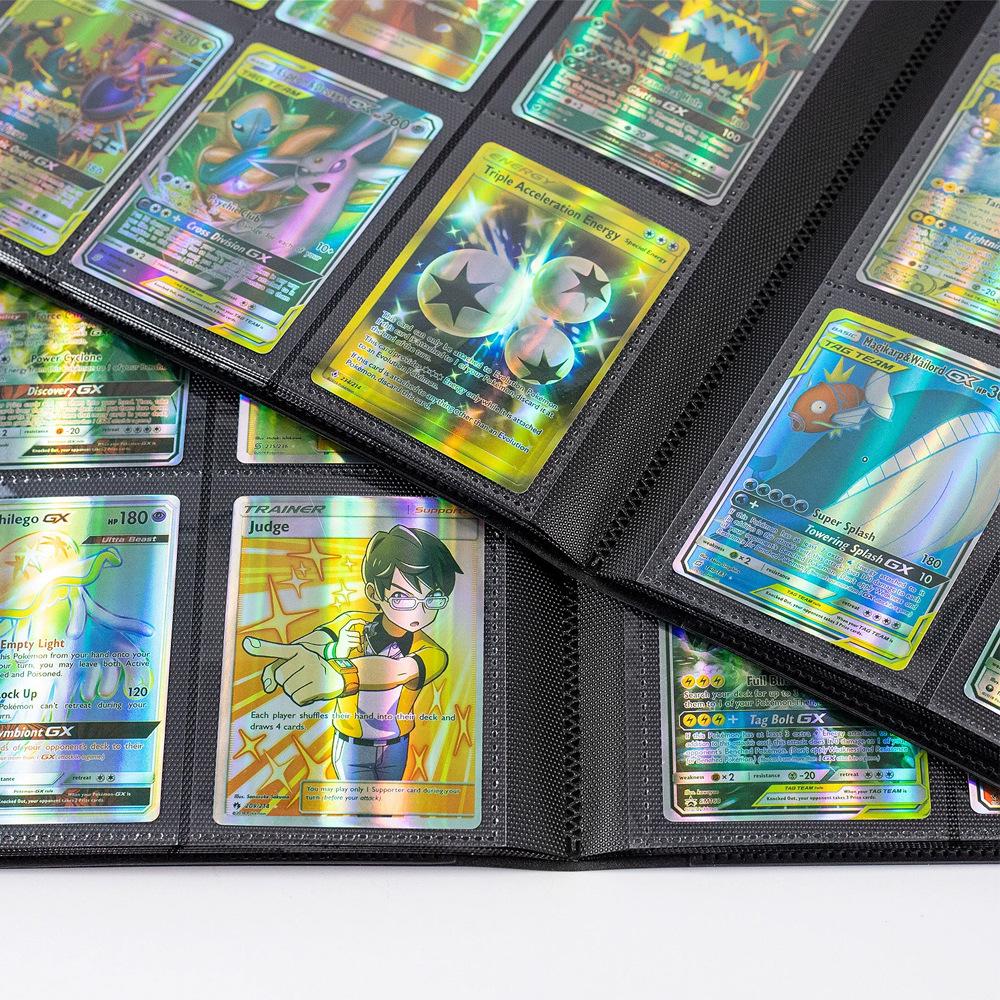 Black PU Leather Pokémon Card Binder with Zipper: 4, 9, & 16-Pocket Large Capacity Game Storage Book