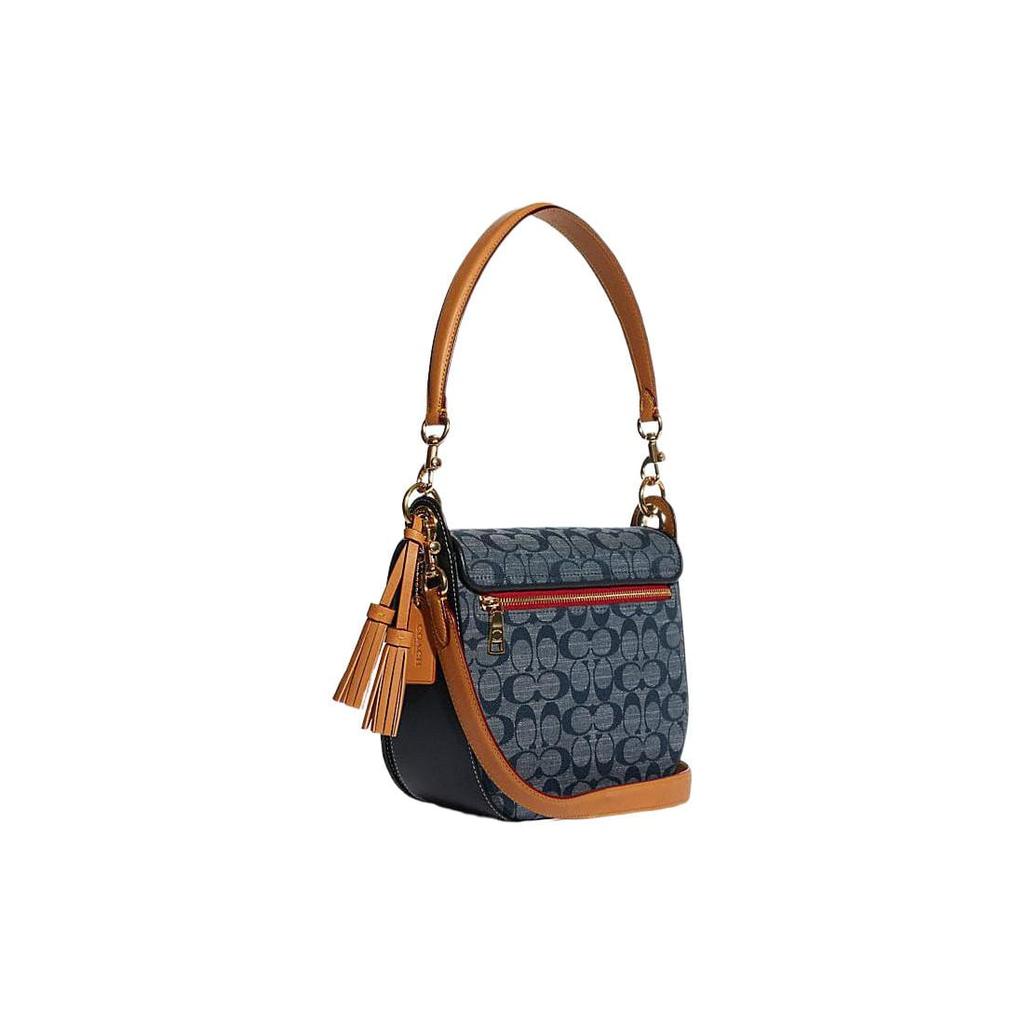 COACH Kleo Fabric With Cow Leather Saddle Bag, Shoulder Bag Medium Women's Blue & Taupe C8514-IMDEI
