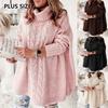 Cross-border Autumn and Winter Solid Color Lapel Bat Sleeve Loose Casual Large Size Women's Knitted Top