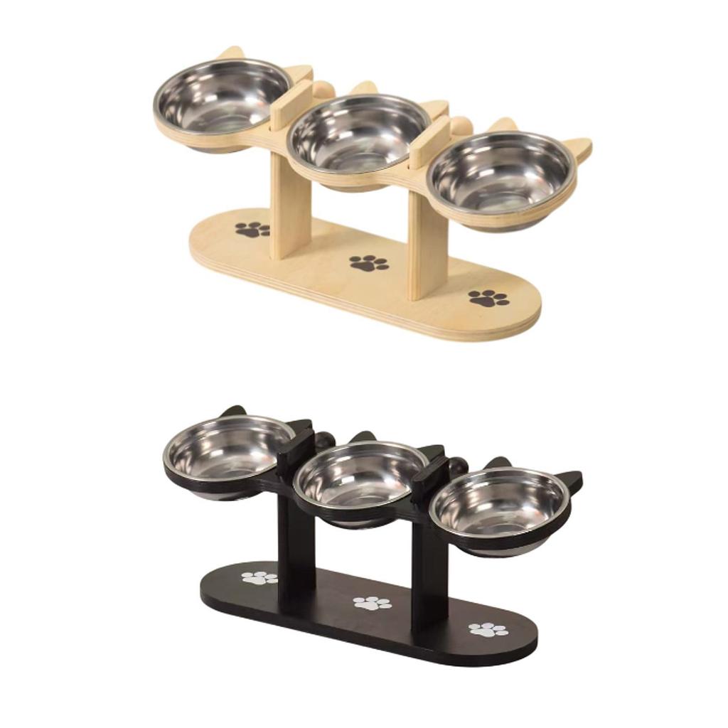 Elevated Pet Food Feeder Kitten Bowl Durable Wood Stand Dog Bowl Holder Neck Protection for Small Pets