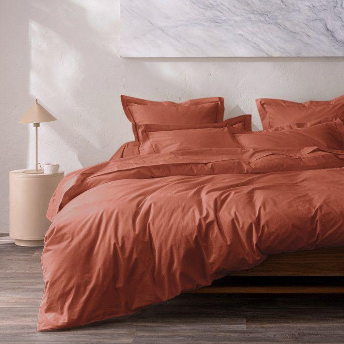 Combed Cotton Percale Pillowcase "Julian" All Sizes Pure Cotton - 65x65 - Julian Terracotta