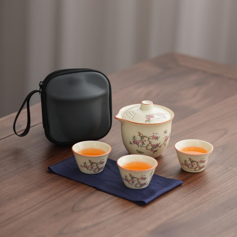 Ru Kiln Small Fresh Wisteria Flower Portable Clear Rhyme Hand Grab Pot Tea Cup Dehua Ceramic Kung Fu Tea Set Gift Printing