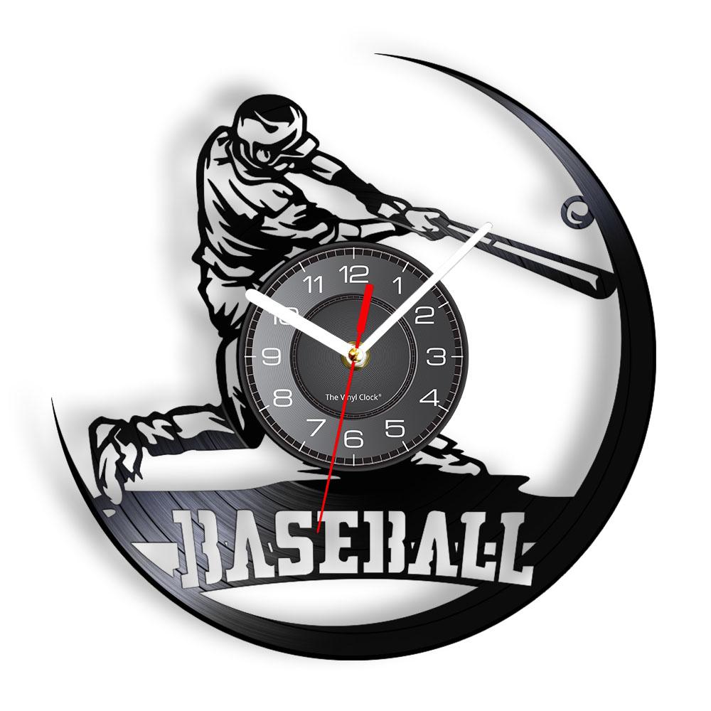 Baseball Player Silhouette Wall Art Clock Softball Vintage Vinyl Record Wall Clock Softball Club Sports Room Decor Baseball Gift