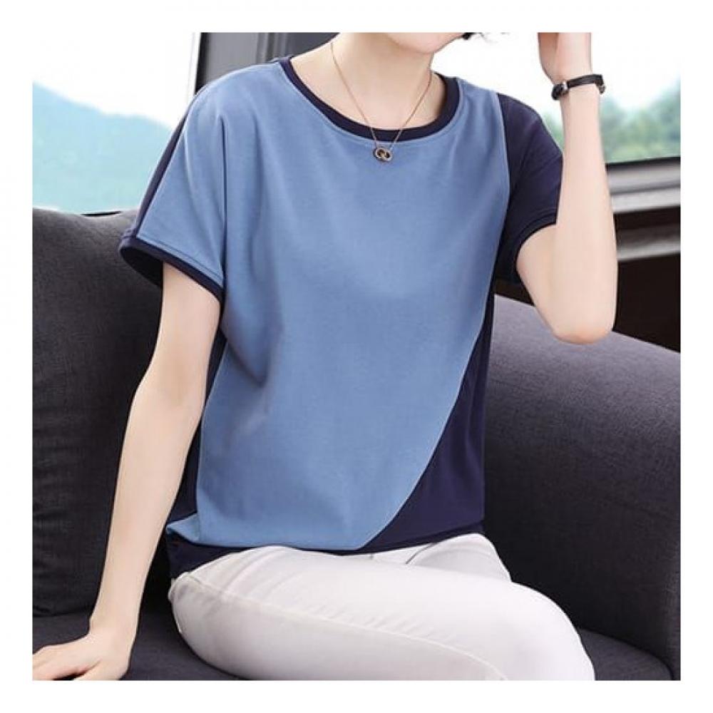 Navava NT1710 Casual Solid Color ConTrasT ShorT Sleeve Round Neck T shirT