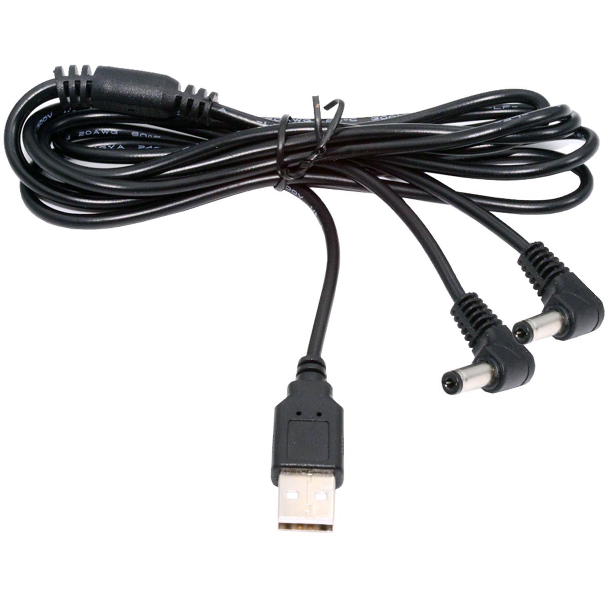 

U2-077-RI 1.5m USB Type-A Male to Dual 5.5x2.1mm DC 5V Power Plug Splitter Right Angled 90 Degree Connector Charge Cable As Shown A