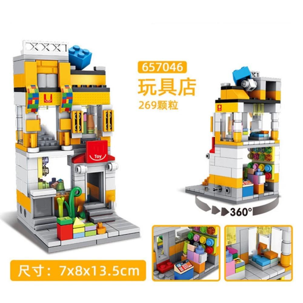 Mini Shop Market Street View Sets Model Building Blocks Hamburger Restaurant Retail Store Creative Architecture Friend Girl City
