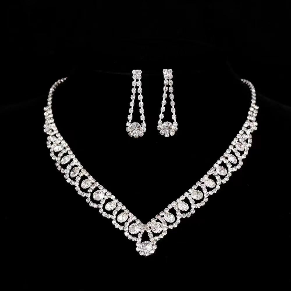 Sparkling Diamond Bridal Necklace & Earrings Set for Wedding and Evening Dress