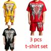 Summer Casual Retro Skull Angel Wing Printed Round Neck Short Sleeved T-Shirt And Shorts Set Men's and Women's T-shirt Shorts Set