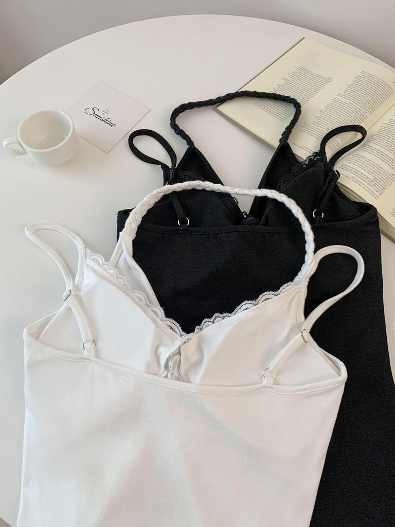 Women's Sexy Lace Halter Top with Padded Bust - Slimming Faux Two-Piece Versatile Tank