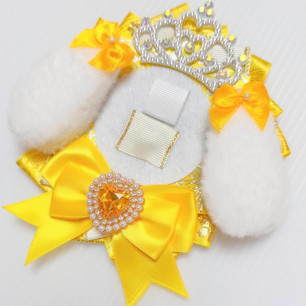 Rosette for Can Badges Ita Rosette Deco Ita Bag Oshikatsu Oshi Goods Rabbit Angel Area Can Badge Case 57mm 76mm [efShop] [Rabbit Ears] (Yellow, Heart)
