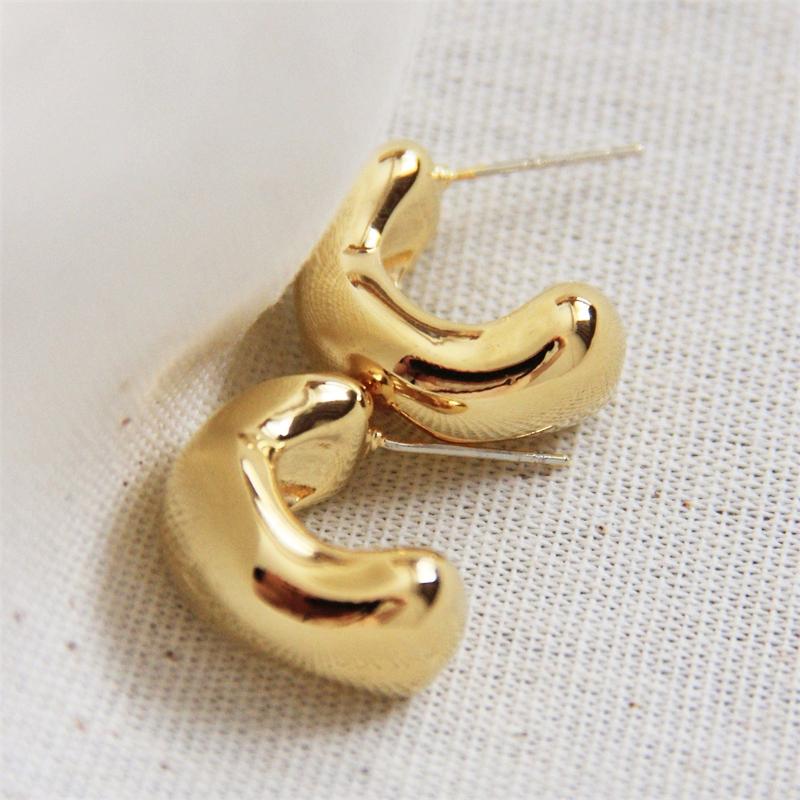 Irregular C-shaped Geometry Golden Stud Earrings for Women Girl Korean Love Aesthetic Daily Life Minimalist Jewelry