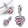 Silver Colour Metallic Pink Heart Charm Heart-shaped Beads Fit  Silve Original Bracelets Fashion DIY Woman Jewelry Making