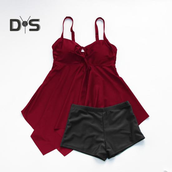 Ensemble tankini 2 pièces pour femme, col carré, ourlet fluide, maillot de bain fendu, séchage rapide, vêtements de plage