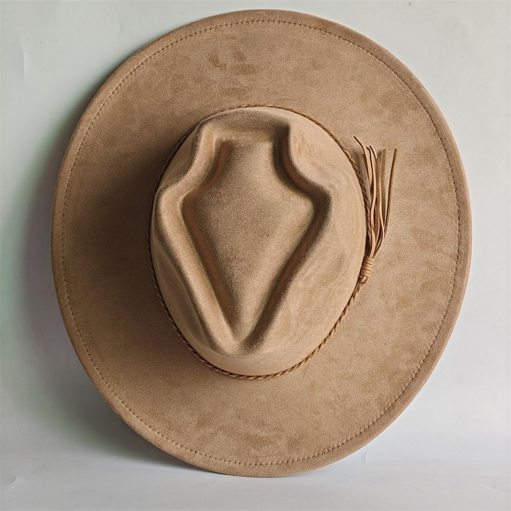 Retro Arrow Top Vegan Suede Hat 9Cm Wide Brim Fedora Hat For Women Men Bohemian Style Panama Hat Rancher Hat