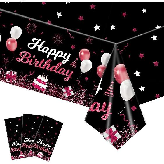 MRJ 3 Pack Gold and Black Happy Birthday Tablecloths 54 x108  Star Birthday Table Cover for Kids Boys Girls Baby Shower 3 Packs