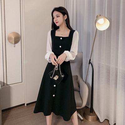 Autumn New Long-sleeved Dress for Women Mid-length Slim Large Size Retro Base Skirt for Women Long Skirt