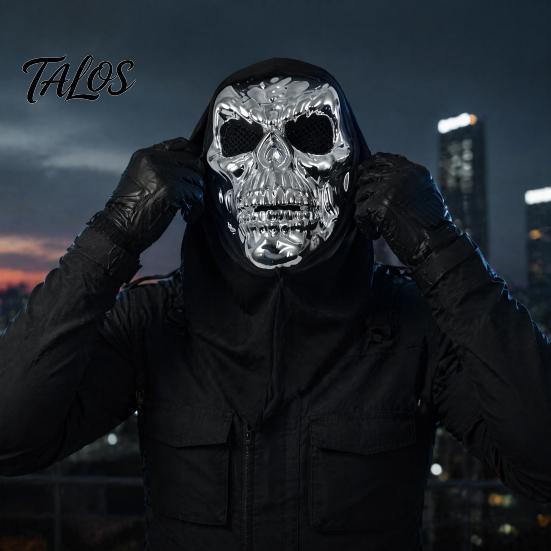 Full Head Black Scarf Mask Halloween Skull Mask, with Breathable Mesh Eyes Design, Mirror Texture Headscarf for Adults Party Props Face