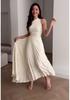 2025 Summer European-American Women's Off-Shoulder Pleated Solid Color Dress