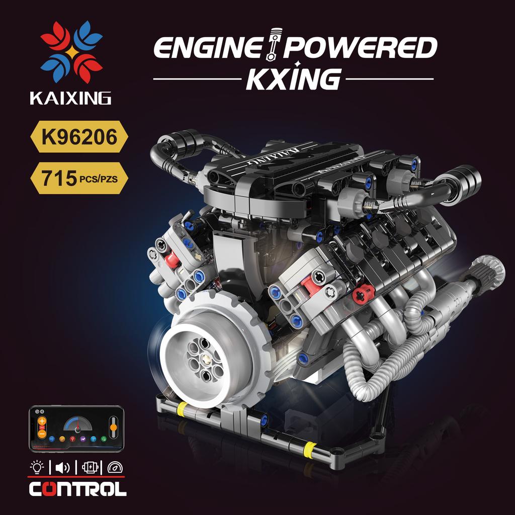 Moc Electric Rc New Creative App Control V8 Engine Led Model Building Blocks Children'S Puzzle Toy Birthday Gift
