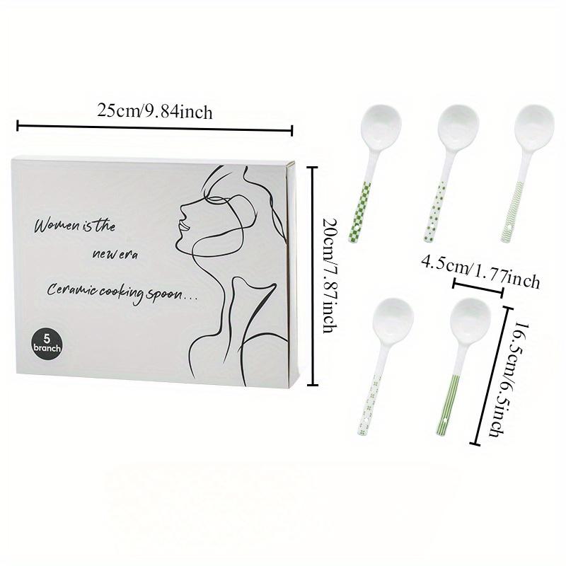 5 st 1 set Högkvalitativa Qingyao keramiska skedar och skedar, hushåll hög utseendenivå, enkla skedar, soppskedar med långt skaft, gröttskedar,