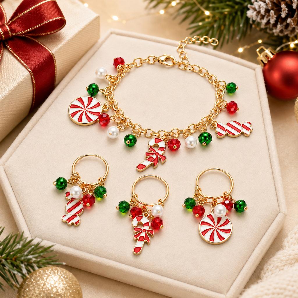 Women's Christmas Alloy and Bracelet Set with Colorful Oil