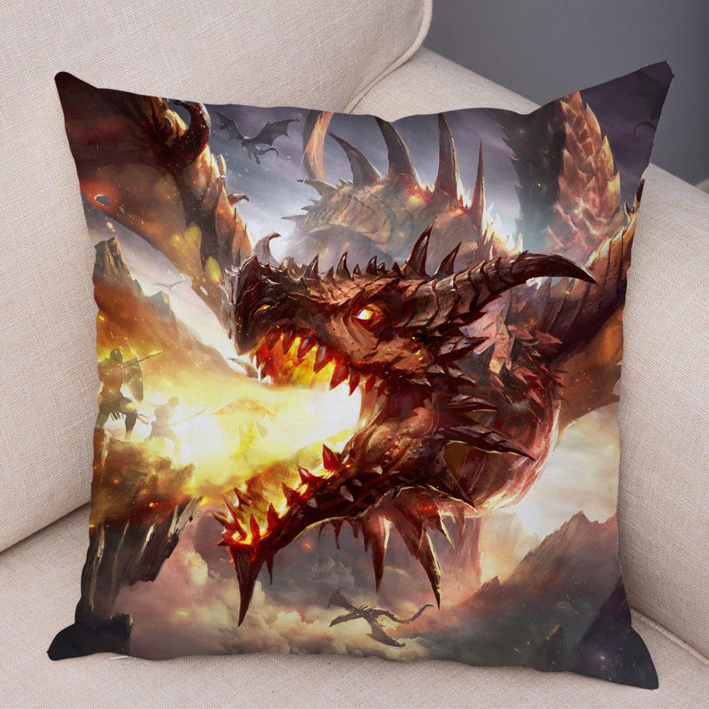 Fronha de almofada com estampa de animal de desenho animado, capa de almofada com estampa de dragão, capa de almofada decorativa para carro, sofá, casa, sala de estar