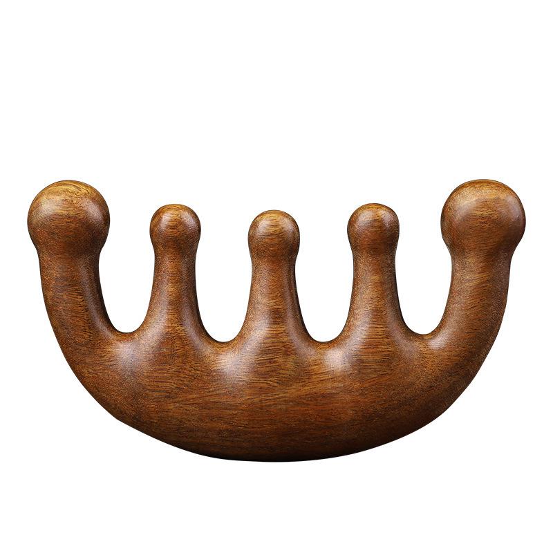 Golden Sandalwood Massage Comb - Multifunctional Head Therapy & Blood Circulation Activation Gua Sha Tool.