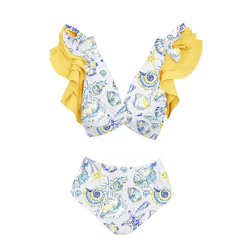 

Европейско-американский купальник бикини из двух частей с глубоким V-образным вырезом и оборками для женщин Extra Large белый