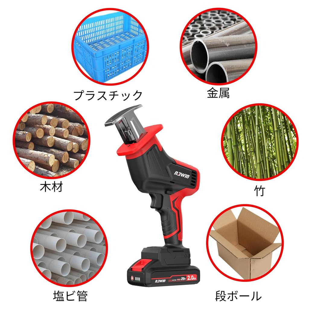 Nawin 20V Rechargeable Reciprocating Saw with 2 Pieces DIY Cutting Brushless Motor Electric Saw Cordless Electric Saw Continuously Variable Speed