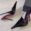 Sexy Lackleder spitze Rückseite offene Sandalen super hoher Absatz dünner Absatz Baotou Bankett Jahrestreffen Schuhe