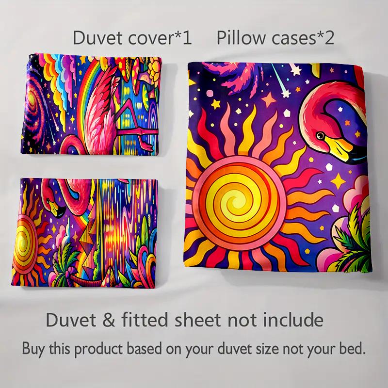 Colorful, Flamingo, Psychedelic. Bedding Duvet Cover Sets Duvet Covers Pillowcases Gifts (1 * Duvet Cover 2 * Pillowcases, Without Duvet Insert)