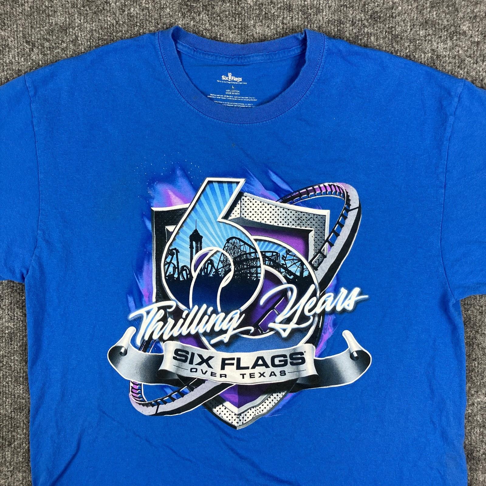 Six Flags T-Shirt Men s Large Blue 60th Anniversary Graphic Amusement Park Tee XXXXL