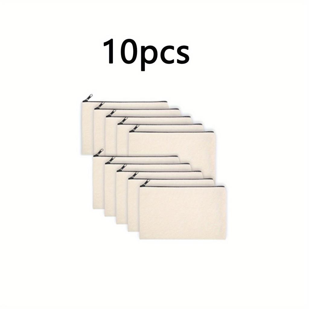 10 Stück Beige Blanko DIY Basteltaschen, Canvas Federmäppchen Blanko Make-up Taschen – Canvas Stiftemäppchen, Canvas Kosmetiktasche, Mehrzweck Reise-Kulturtasche