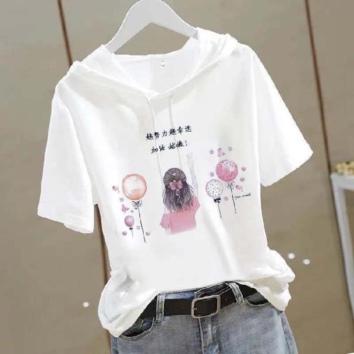 Мода 2025 года, женская летняя футболка-пуловер из полиэстера с капюшоном для городского отдыха 2XL