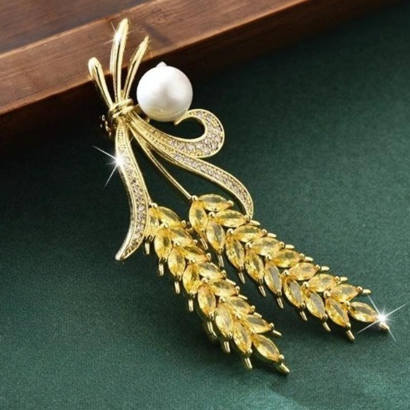 Modische Strass-Weizenähren-Broschen für Damen Unisex Emaille Pflanzen-Abzeichen Anstecker Büro Party Schmuck Freund Geschenke