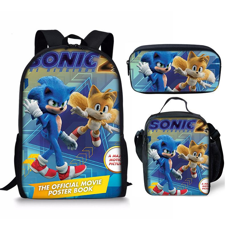 Backpack Sonic Elementary School Bag Lunch Bag Pencil Case Three-Piece Set
