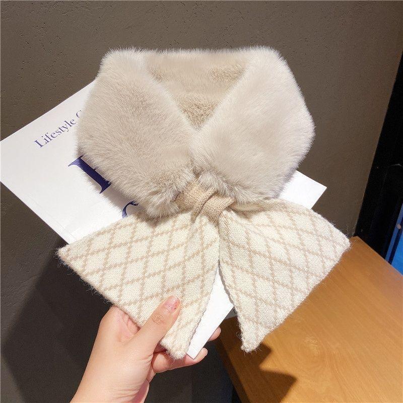 New Korean Style Winter Scarf Versatile for Women Warm and Thickened Simple Cross Scarf Knitted Cute Neck Protector Fur Collar