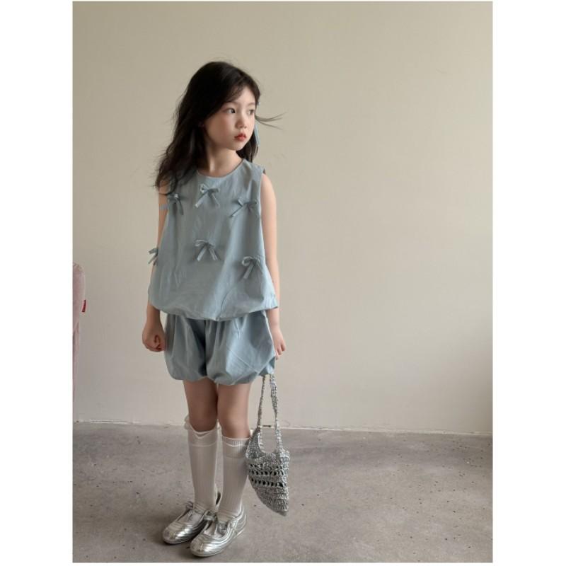 Girls Summer Bowknot Set Camisole Vest + Pod Pants Design Cute Two Piece Set