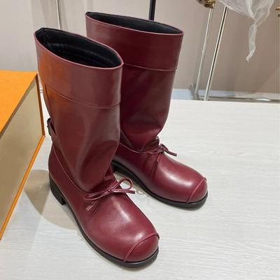 Mode Schleife Damen Hohe Stiefel Designer Kniehohe Lederschuhe Frau 2024 Trend Schneestiefel Neue Chelase Stiefel Marke Mujer Motorradstiefel