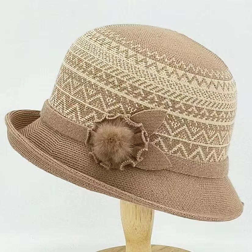 

New Autumn and Winter Hats for Middle-Aged Elderly Women Knitted Hats Warm Mother s Fashion Hat Outdoor Hats Casual Bucket Hats 58
