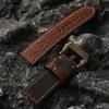Classic Sharkskin Genuine Leather Watch Band 20 22 24MM Bronze Watch Accessories Buckle, High-end Genuine Leather Bracelet, Pure Bronze