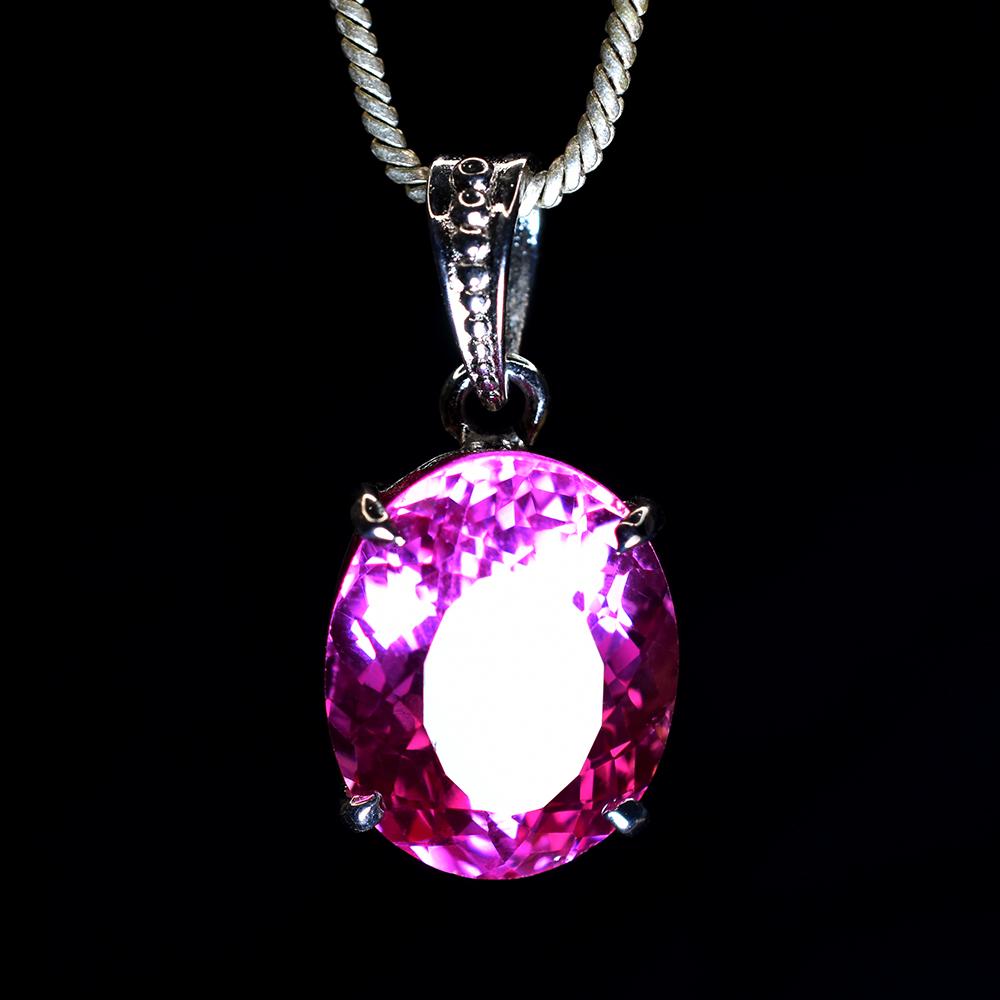 925 Sterling Silver Pendant Natural 32 Ct Pink Sapphire Oval Gemstone
