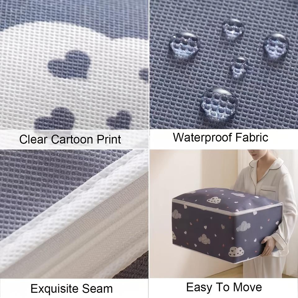 Large Capacity Bedding Organizer with Cartoon Pattern, Clothes Organizer with Handle and Transparent Window.