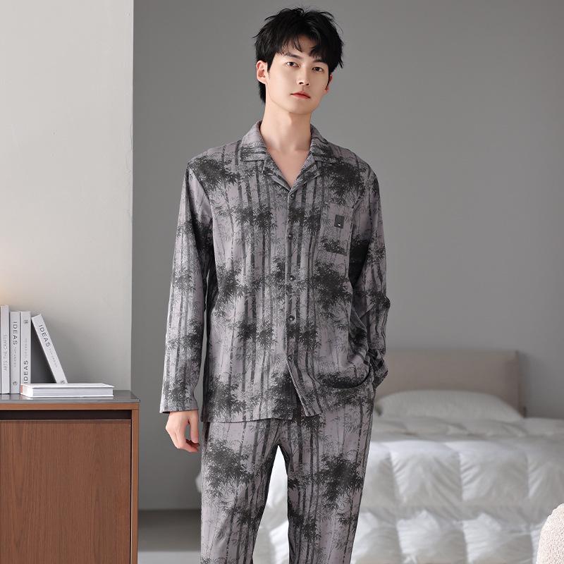 Men's Autumn 2025 Long Sleeve Pajama Set - Casual, Lightweight, Cardigan Style for Indoor or Outdoor Wear