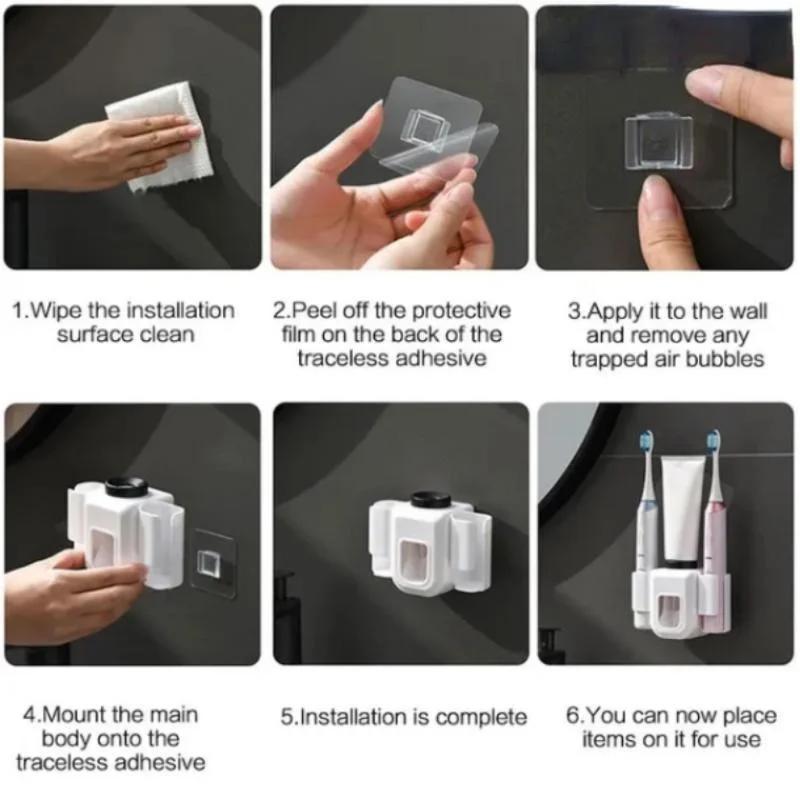 Toothbrush Holder Double Hole Wall Toothbrush Organizer Toothpaste Stand Toothpaste Squeezer Bathroom Accessories Baño Banheiro