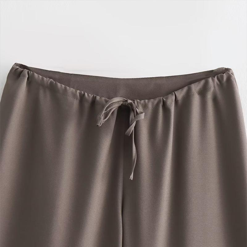 Fashion Pant Suits Backless Sexy Halter Camis Top + Elastic Waist Straight Wide Leg Trousers 2 Pieces Set Women Outfits