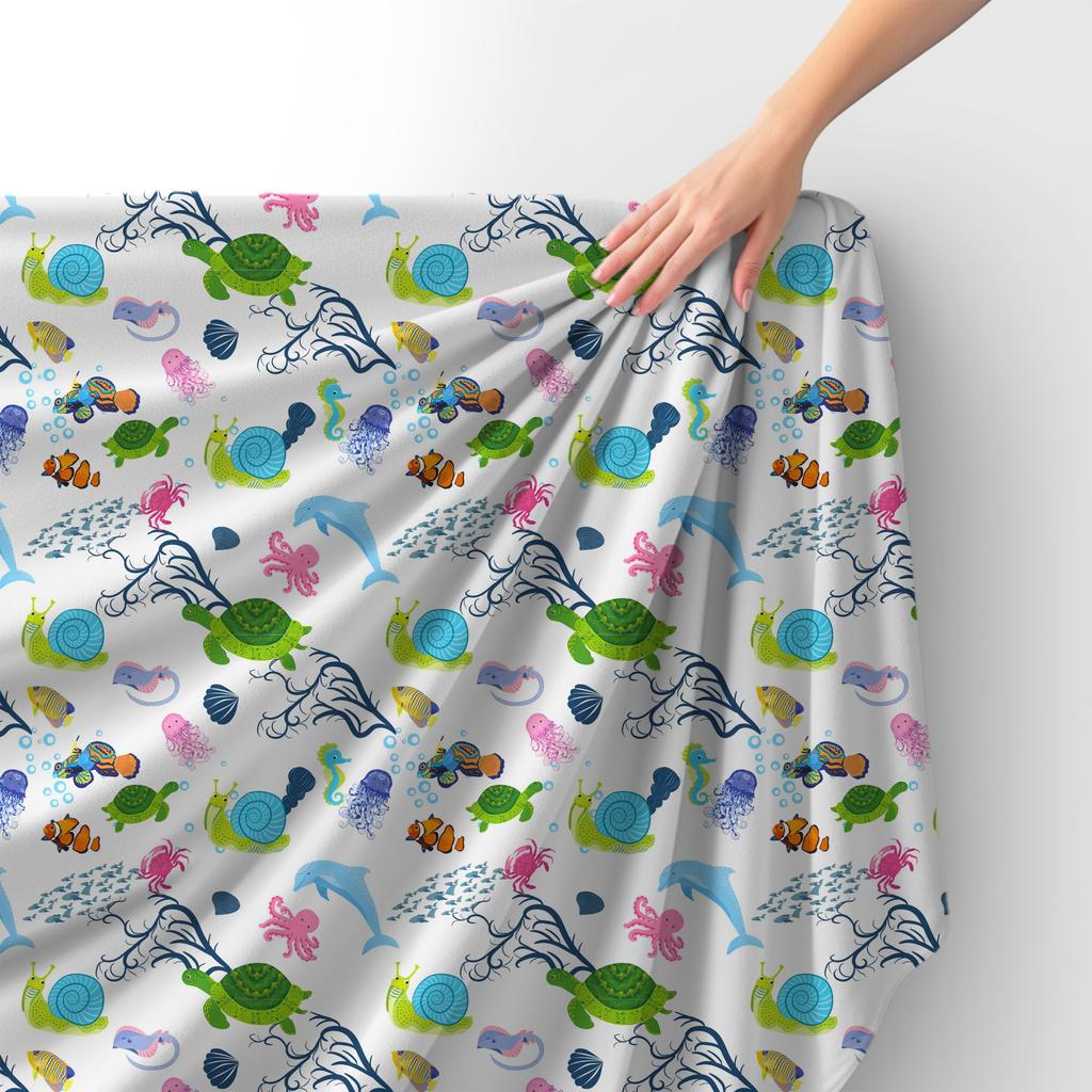 Royal Samt Stoff Polyester Zum Nähen - Motiv Meereslebewesen