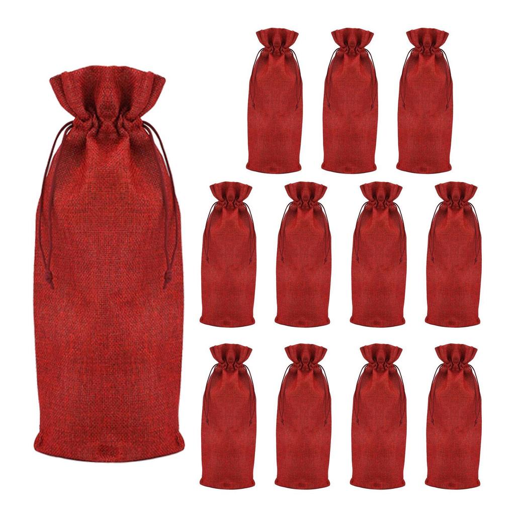12x Burlap Bottle Bag Carrying Bag Bottle Gift Bag for Holiday Wedding Party