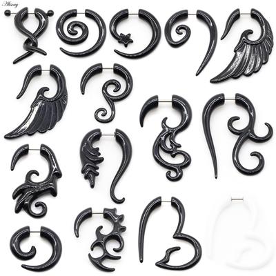 Alisouy Paar schwarze Acryl Fake Cheater Twist Spirale Ohrkegelmessgeräte Expander Ohrring Tunnel Plugs Piercing Körperschmuck